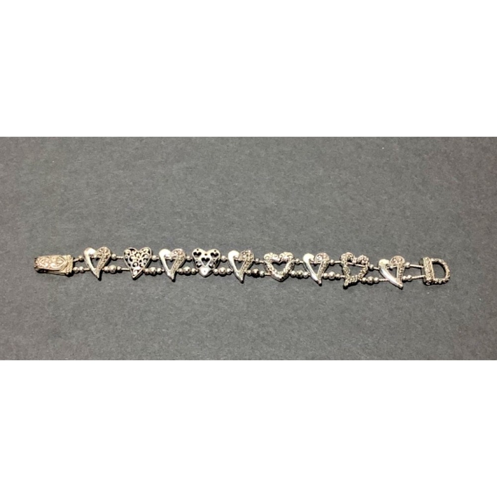 Brighton Multi Design Heart Silver Wide Chain Bracelet 8"